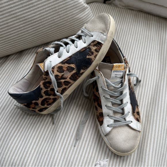 EUC Women Golden Goose Super-Star Sneaker in Leopard Print Leather 38